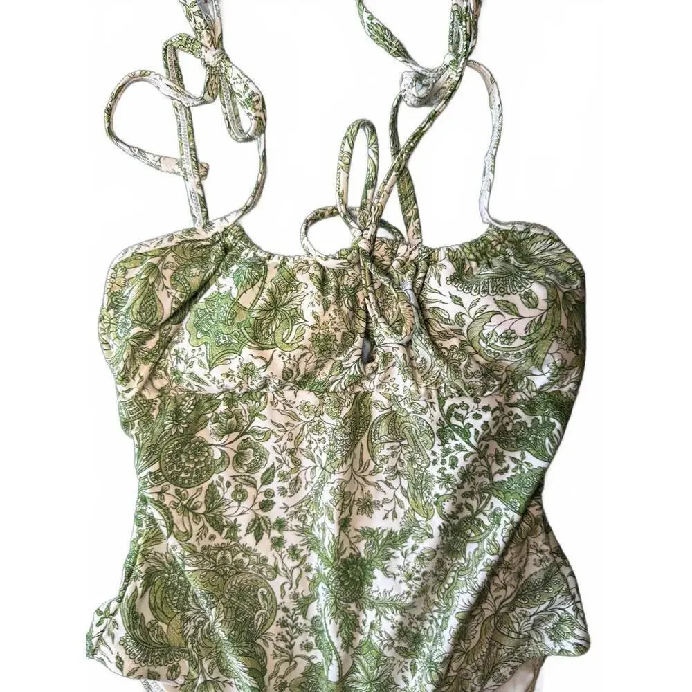 New Berlook Green and White Patterned One-Piece Swimsuit, XS